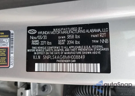 2021 Hyundai Elantra Sel из США, поврежденный, VIN 5NPLS4AG8MH008849